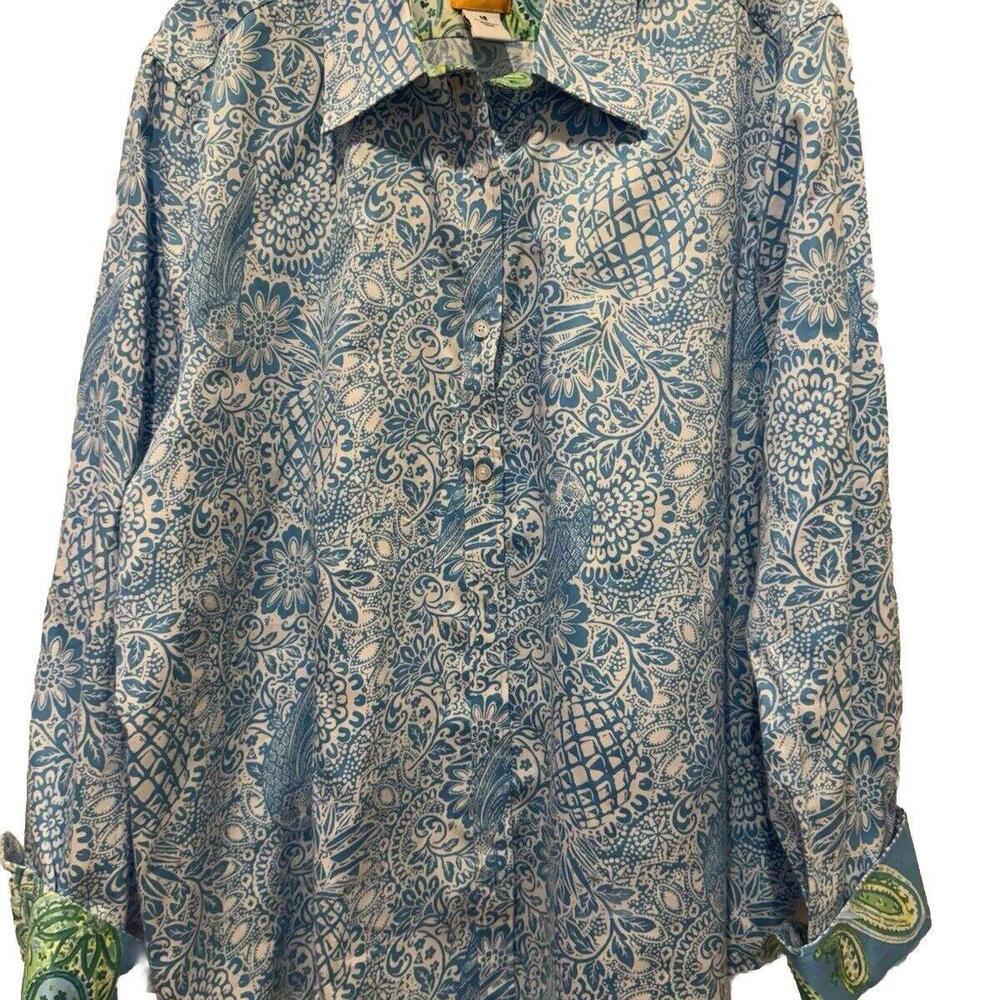 Ruby Rd. Women's Turquoise/white Floral Cotton Shirt Size 18